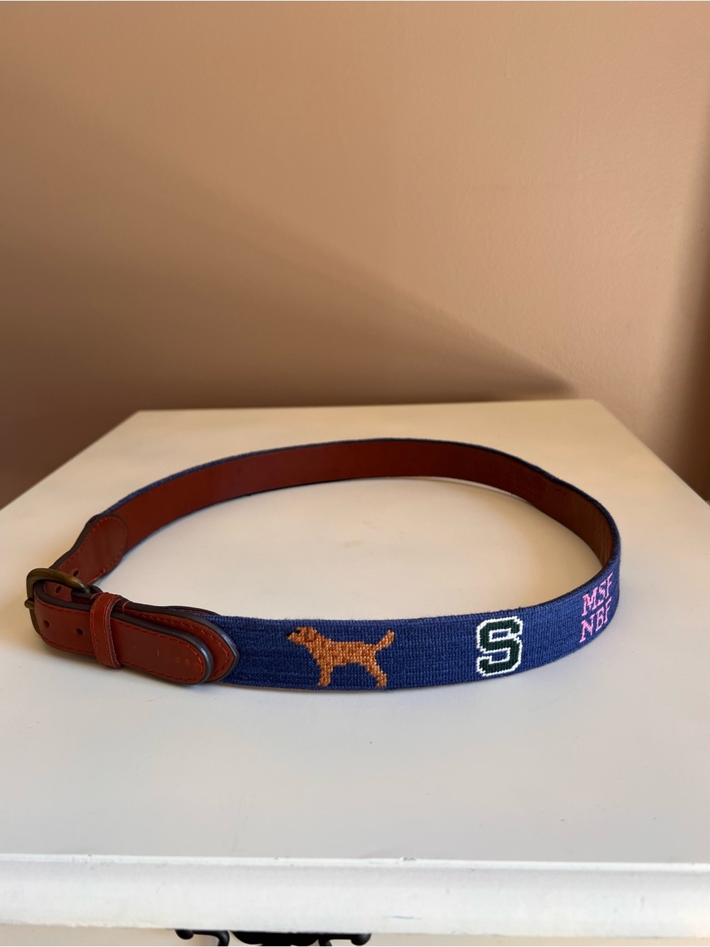 Smathers & Branson Navy Needlepoint Belt with American Flag and Golf Motif - Picture 2 of 7